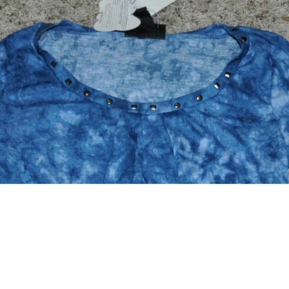 Womens Shirt Long Sleeve Self Esteem Blue Tie Dye Medium Round Neck Banded Hem - Picture 2 of 4